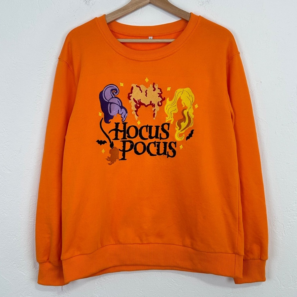 Hocus Pocus Embroidered Sweatshirt Size Large Orange Sanderson Sisters Halloween
